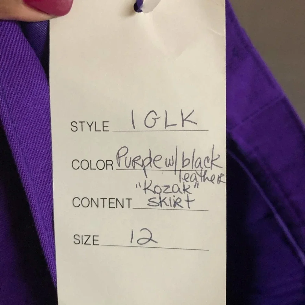 Vintage Tuxedo Style Purple Black Leather Midi Skirt 12